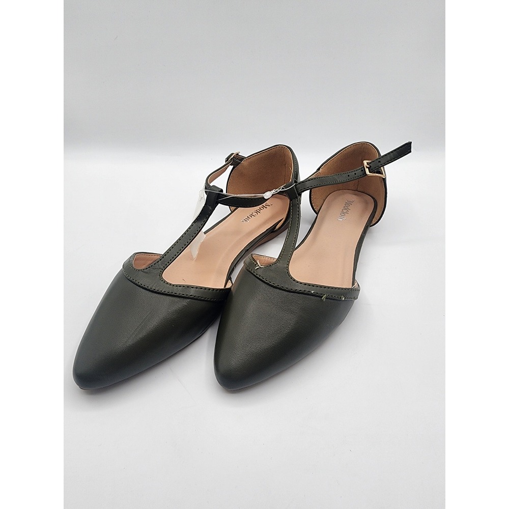 ModCloth T-Strap Pointed Toe D'Orsay Flats Dark Green Size 7